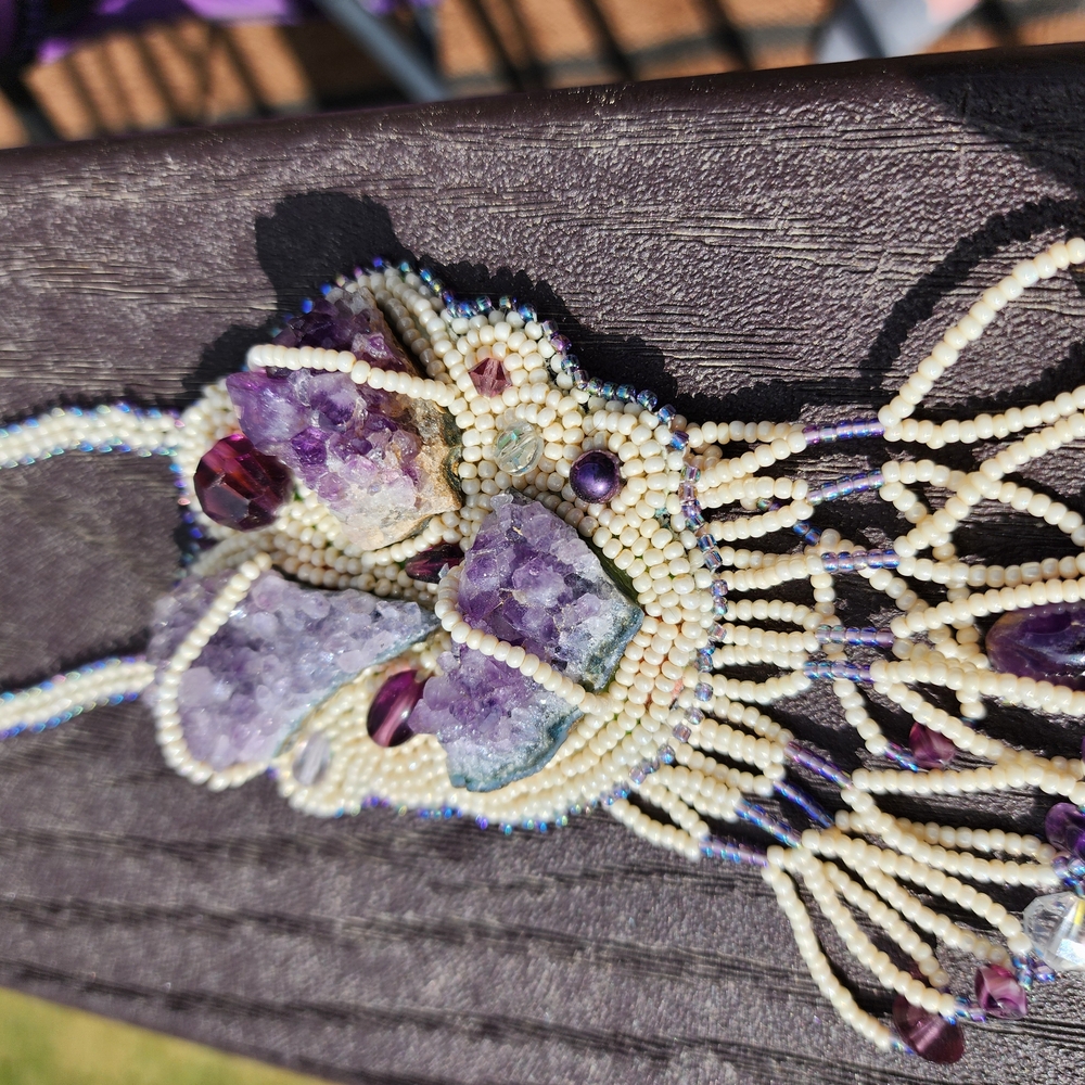 Handcrafted Beaded Necklace with Amethyst Accents
